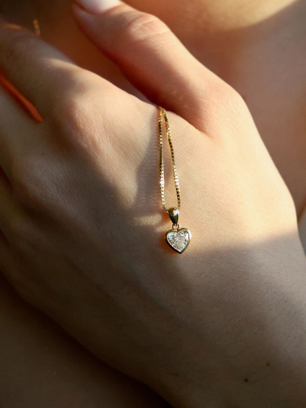Heart Diamond Bezel Pendant Necklace | Yellow Gold Solitaire Necklace | Gift For Her