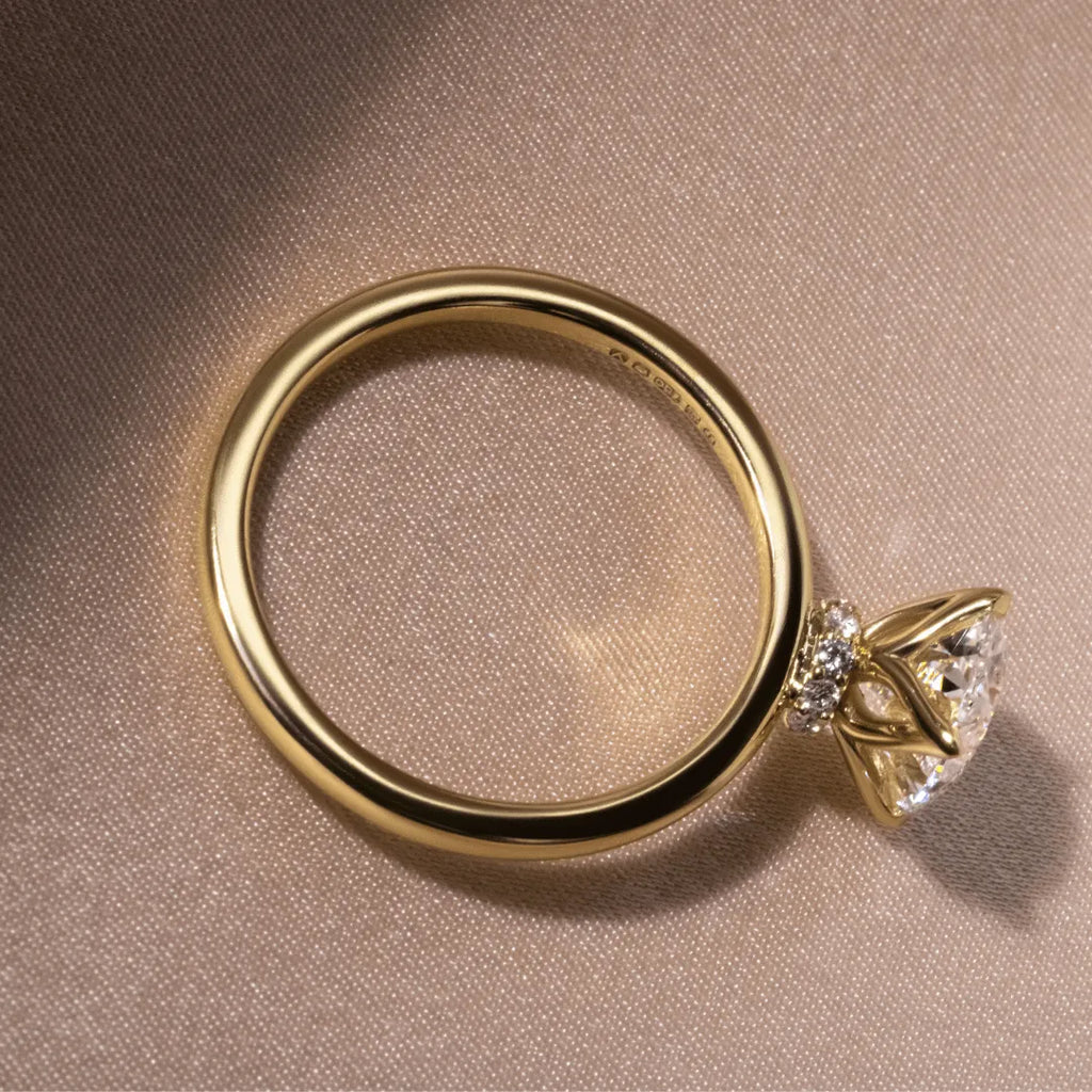 2 Carat Moissanite Oval Cut Diamond Solitaire Hidden Halo Engagement Ring