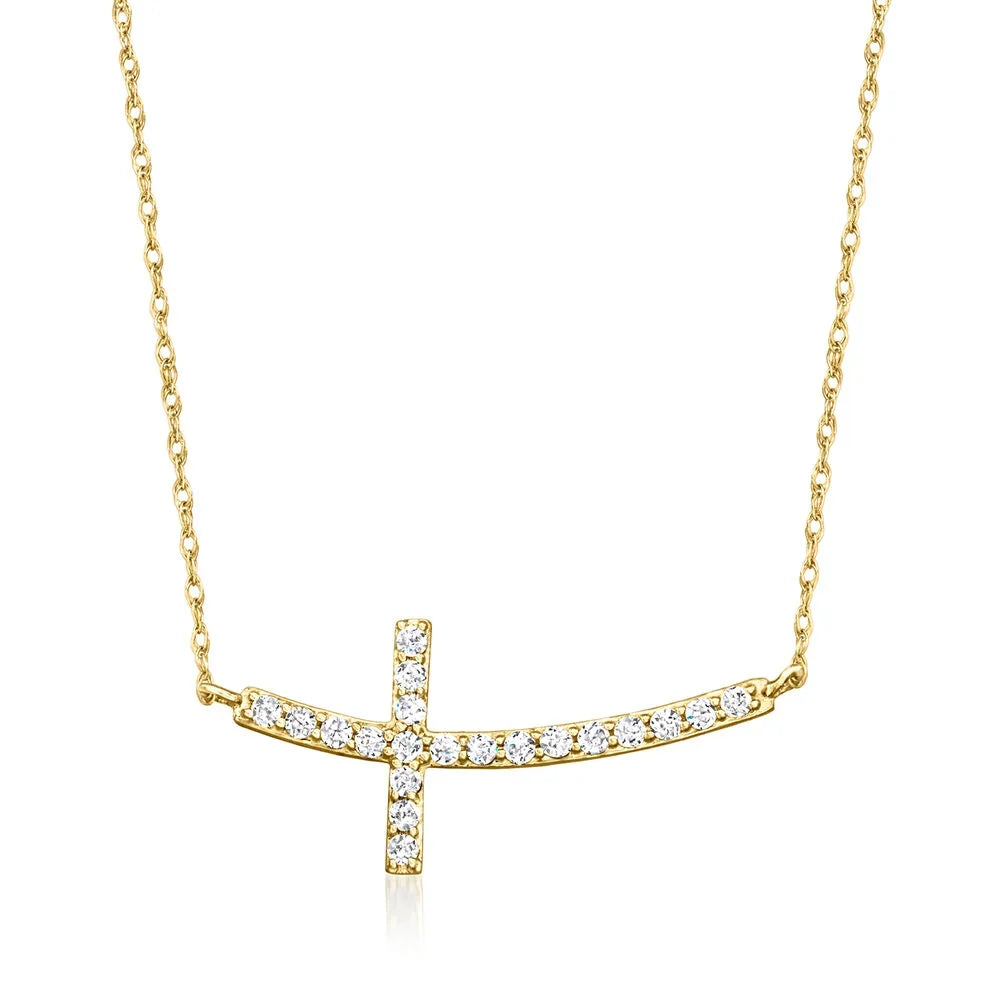 Curved Sideways Horizontal Cross Diamond Necklace Necklace |  Anniversary Gift