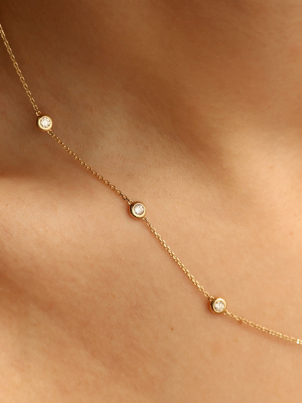 Bezel-Set Round Diamond Station Necklace | Diamonds by the Yard Station Necklace
