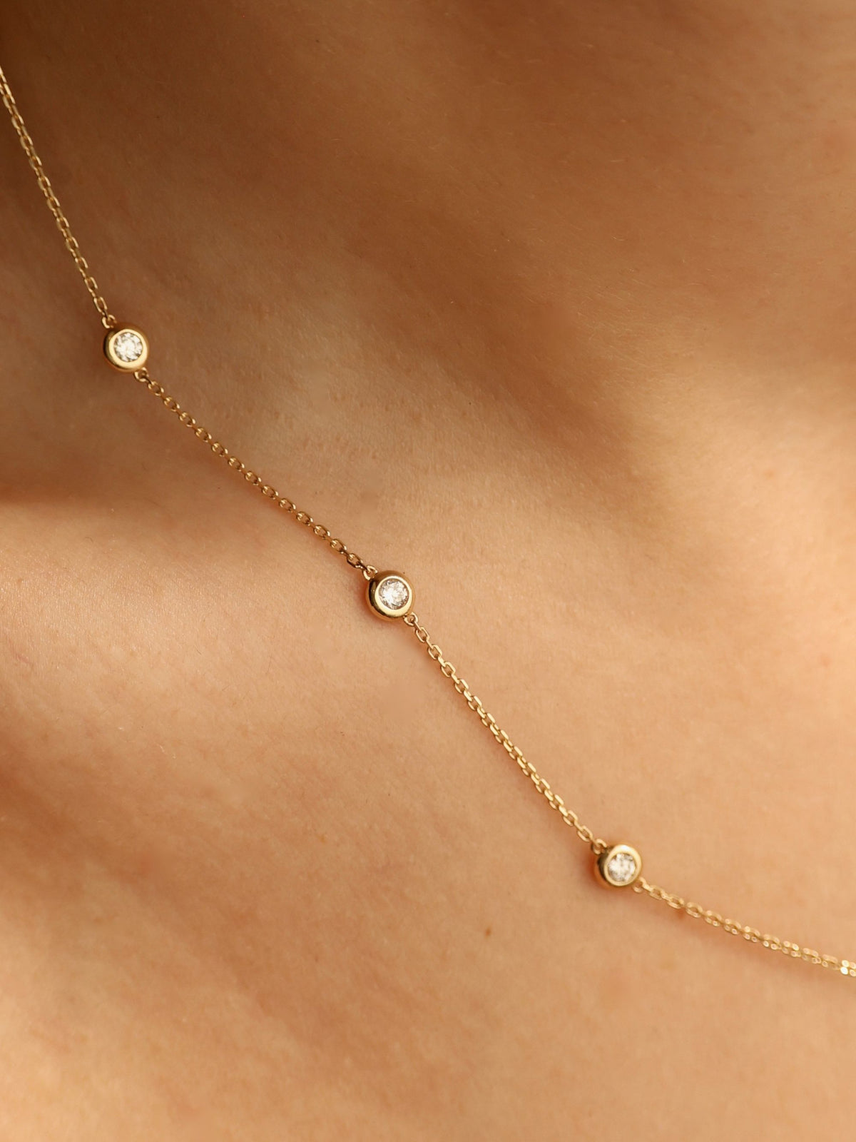 Bezel-Set Round Diamond Station Necklace | Diamonds by the Yard Station Necklace