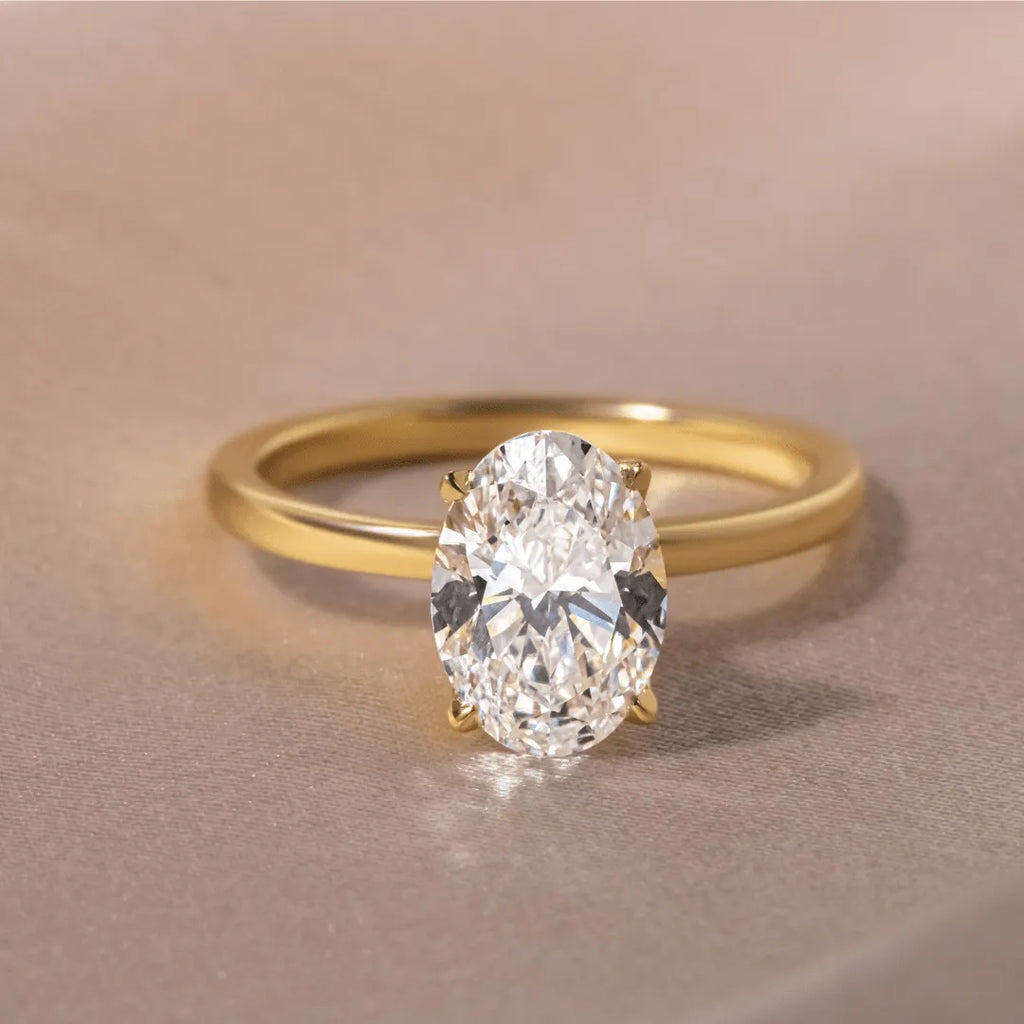 2 Carat Moissanite Oval Cut Diamond Solitaire Hidden Halo Engagement Ring