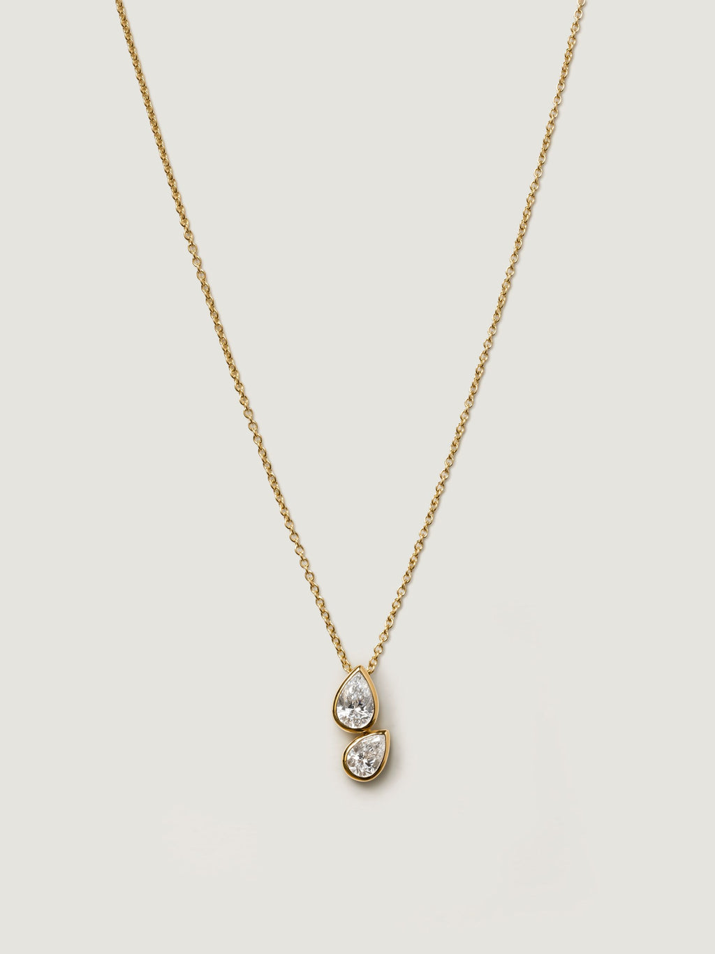 Two-Stone Pear Drop Diamond Necklace | 18K Bezel pendent Necklace | Anniversary Gift