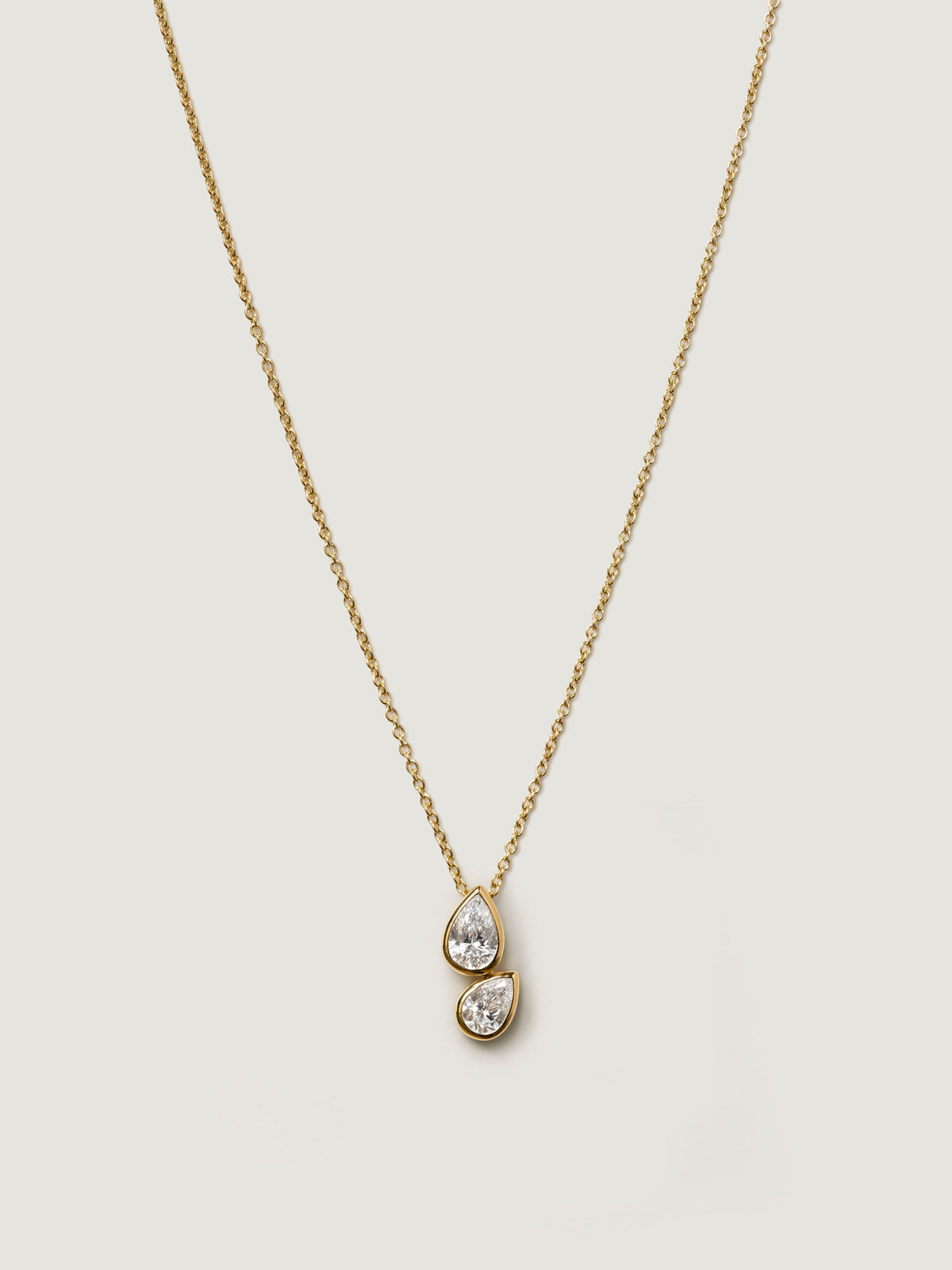 Two-Stone Pear Drop Diamond Necklace | 18K Bezel pendent Necklace | Anniversary Gift