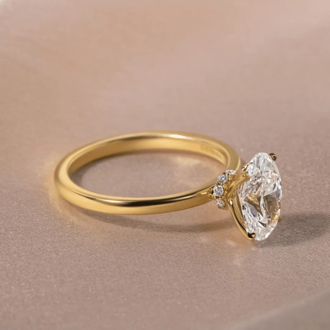 2 Carat Moissanite Oval Cut Diamond Solitaire Hidden Halo Engagement Ring