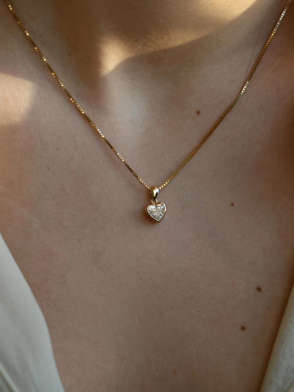 Heart Diamond Bezel Pendant Necklace | Yellow Gold Solitaire Necklace | Gift For Her