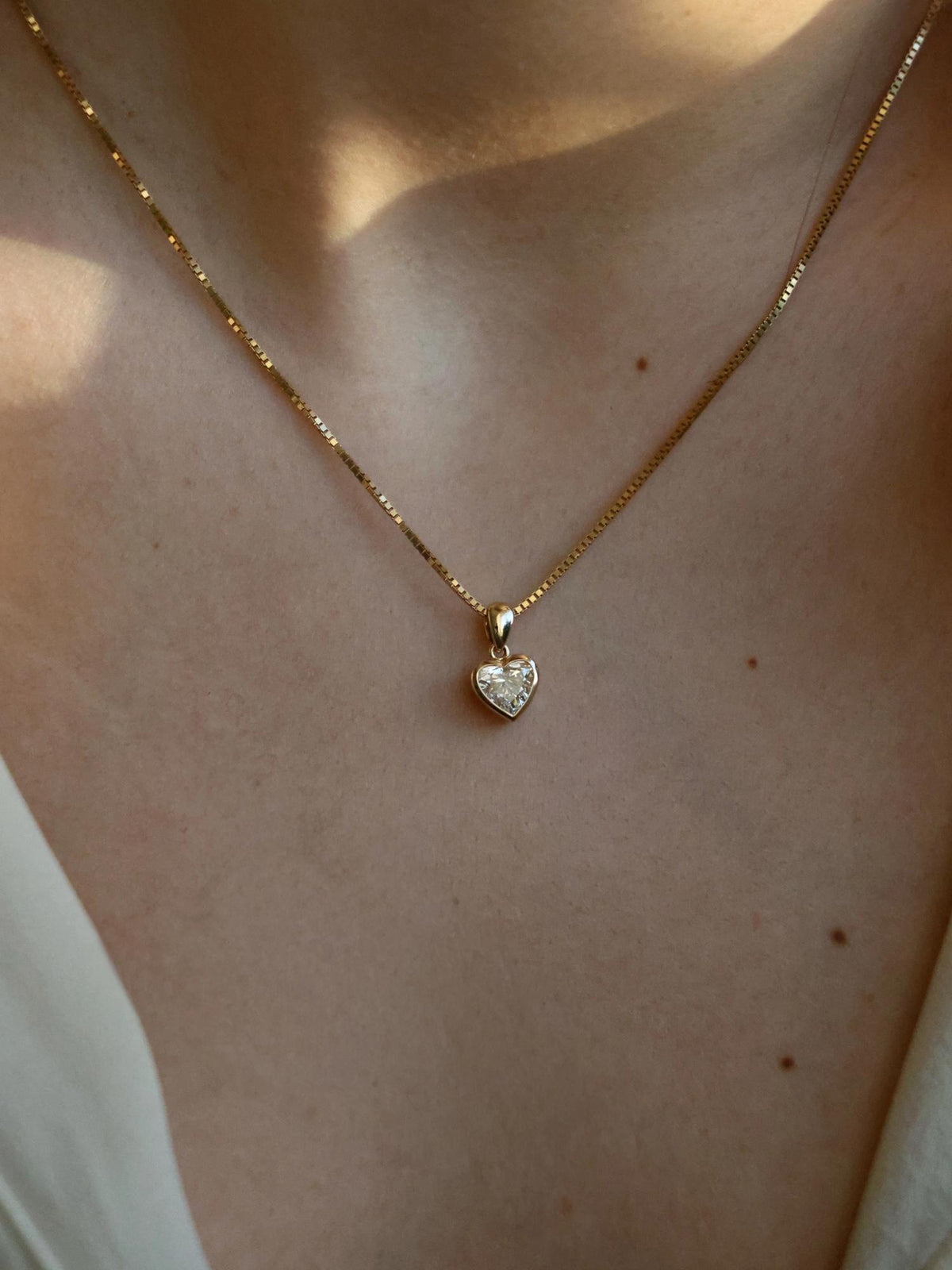 Heart Diamond Bezel Pendant Necklace | Yellow Gold Solitaire Necklace | Gift For Her