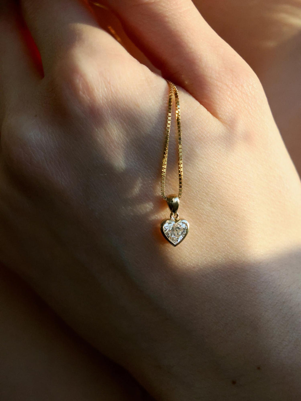 Heart Diamond Bezel Pendant Necklace | Yellow Gold Solitaire Necklace | Gift For Her