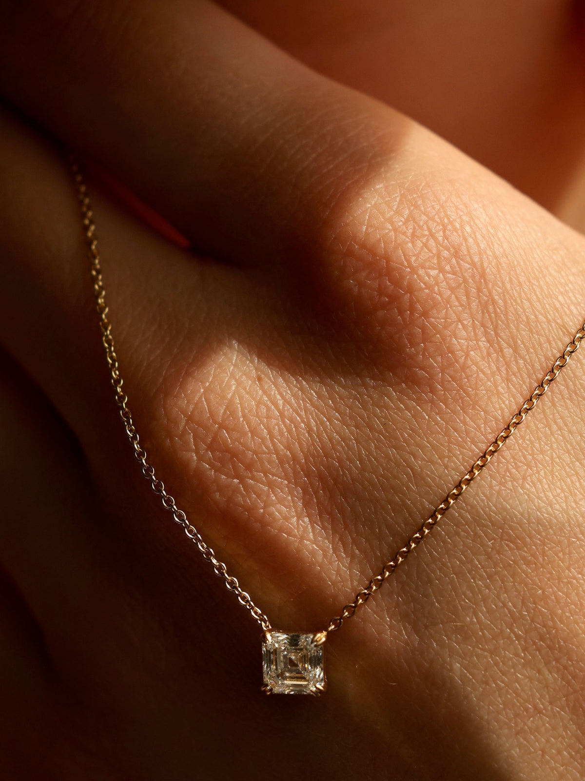 Asscher Cut Diamond Pendant Necklace | Classic Square Solitaire Necklace