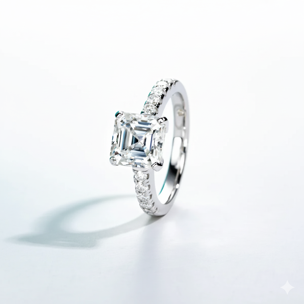 3CT Asscher Cut Moissanite Engagement Ring