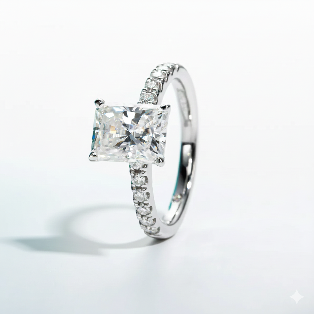 3CT D Color Radiant Cut Moissanite Engagement Ring