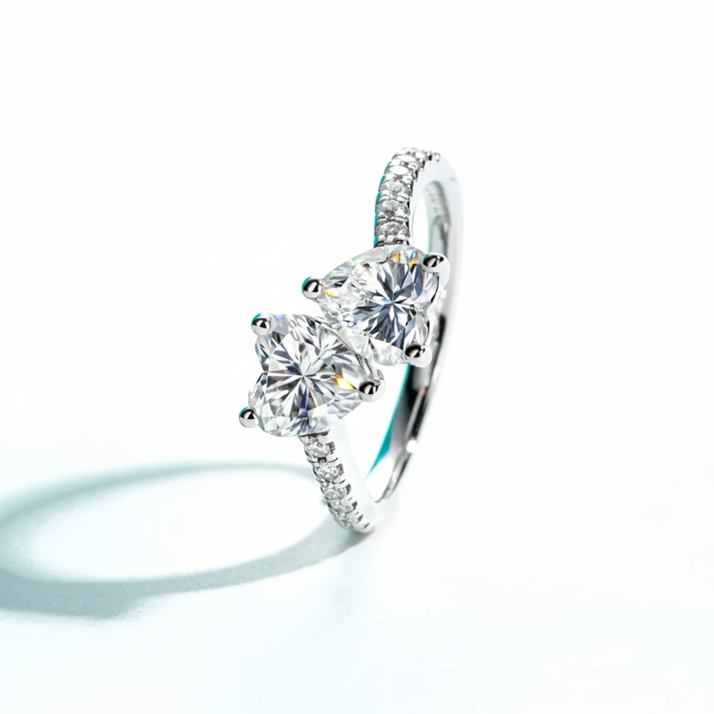2 Carat Heart Cut Twin Moissanite Engagement Ring