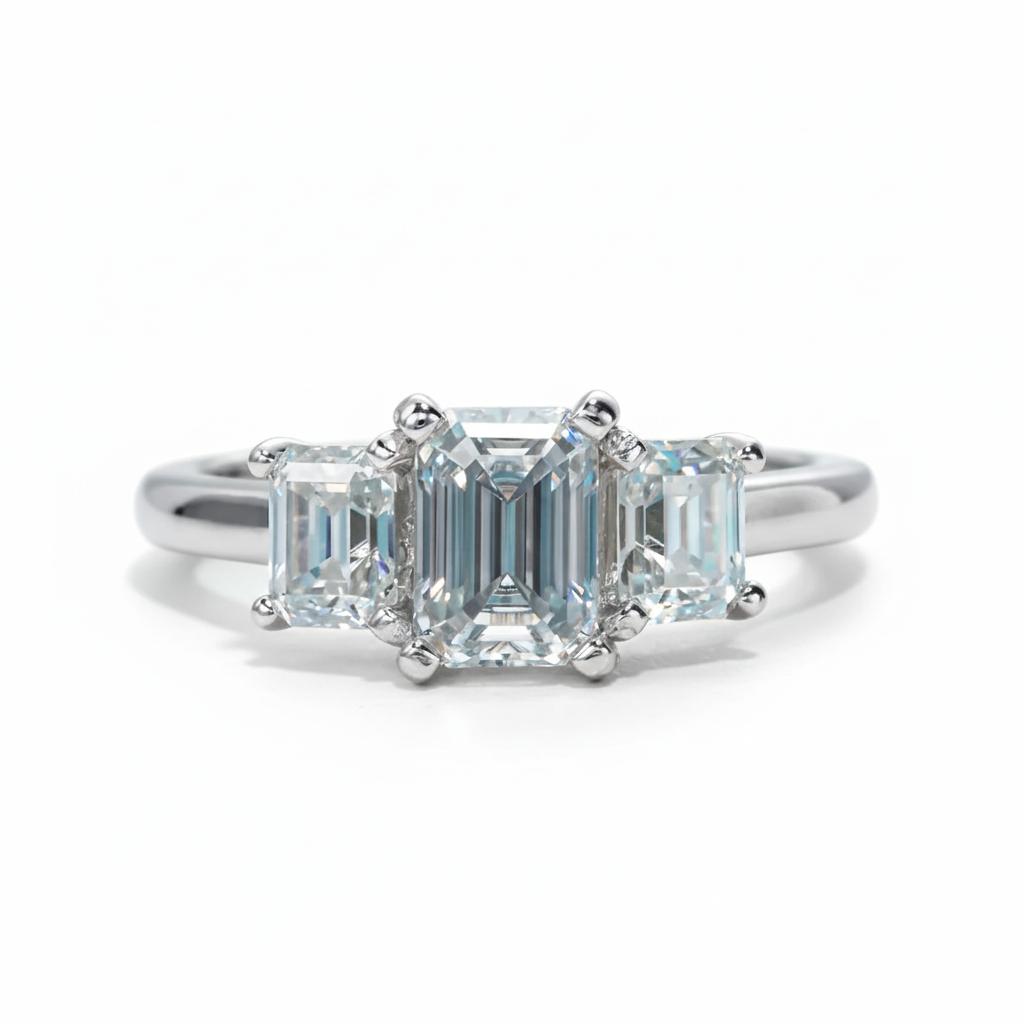 1.8 CTTW Emerald Cut Moissanite Engagement Ring