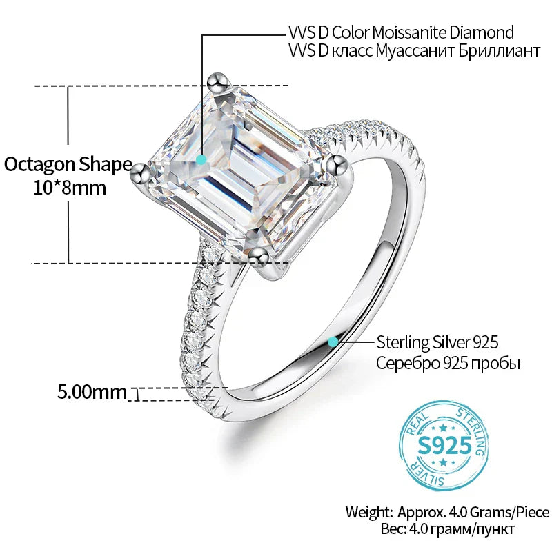 3 CT Emerald Cut Moissanite Engagement Ring