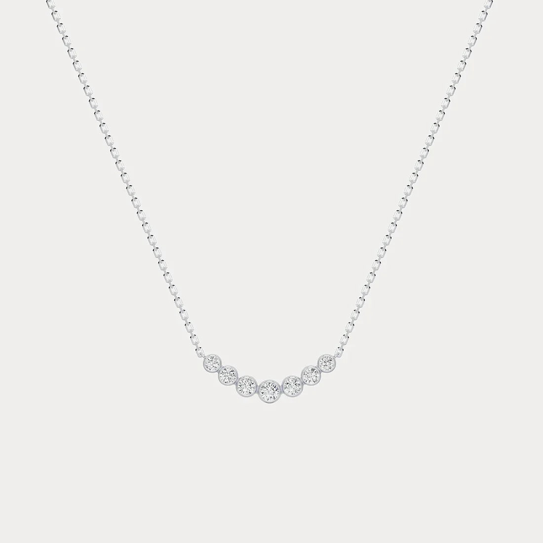 14k yellow Gold Round Diamond Bezel Curved Bar Station Necklace | 14k Yellow Gold Wedding Necklace