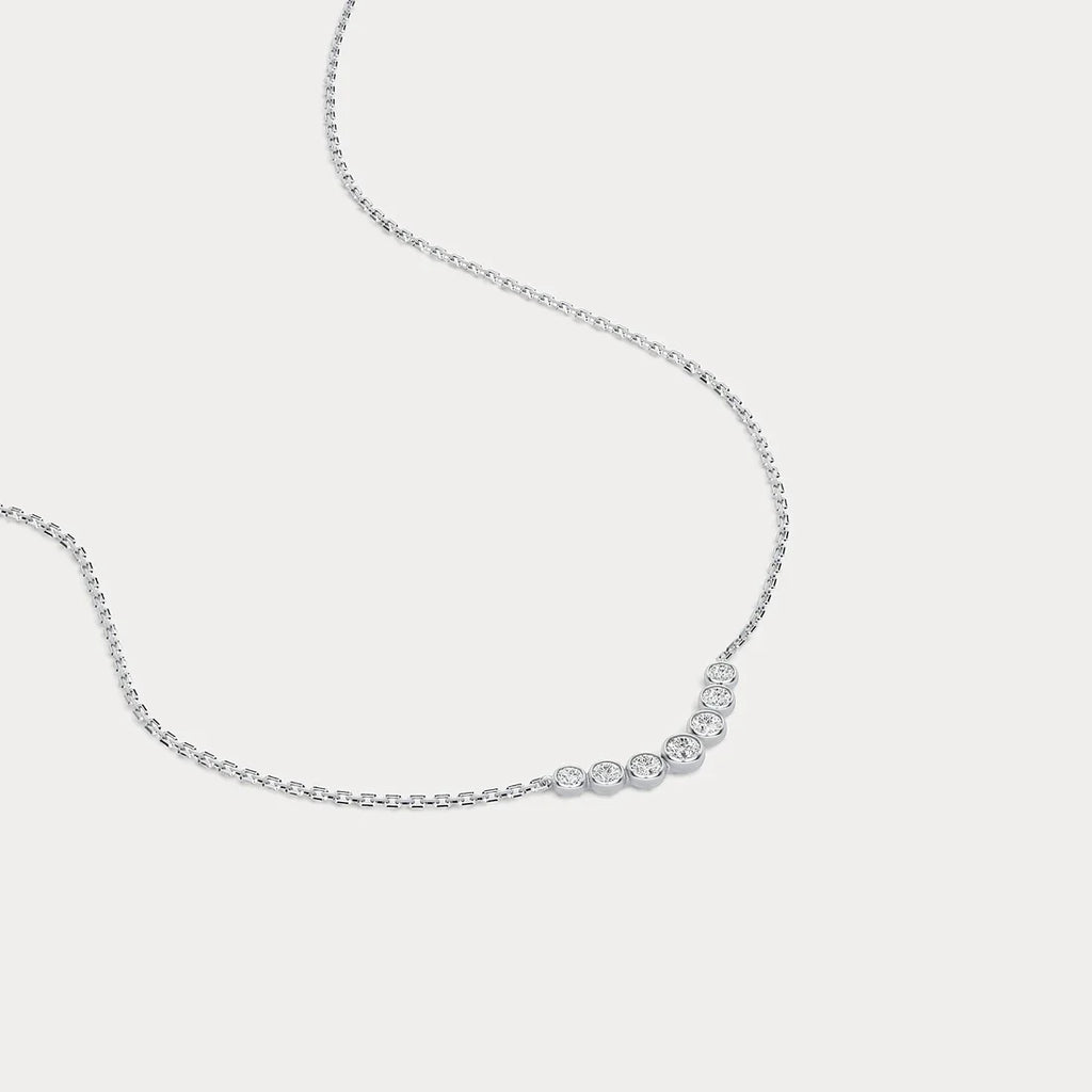 14k yellow Gold Round Diamond Bezel Curved Bar Station Necklace | 14k Yellow Gold Wedding Necklace