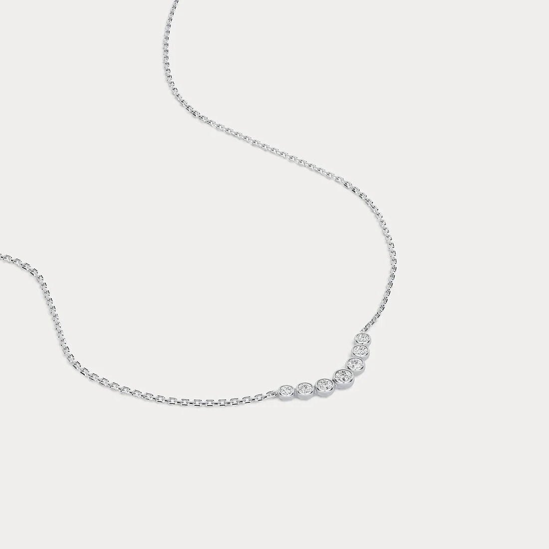 14k yellow Gold Round Diamond Bezel Curved Bar Station Necklace | 14k Yellow Gold Wedding Necklace