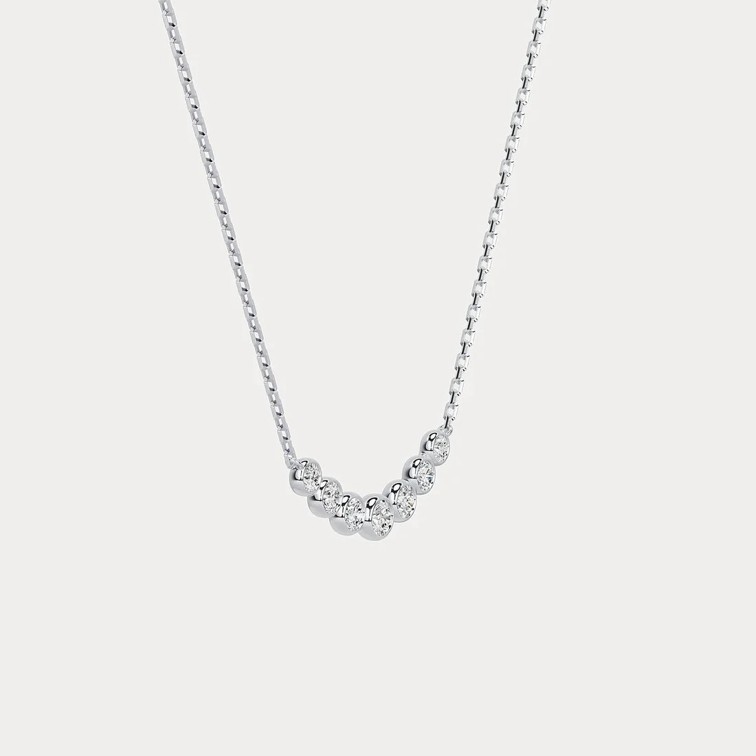 14k yellow Gold Round Diamond Bezel Curved Bar Station Necklace | 14k Yellow Gold Wedding Necklace