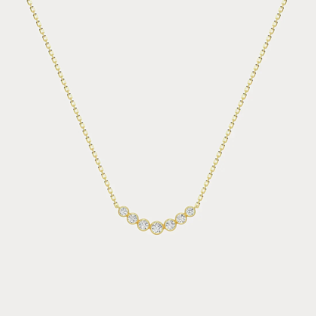 14k yellow Gold Round Diamond Bezel Curved Bar Station Necklace | 14k Yellow Gold Wedding Necklace