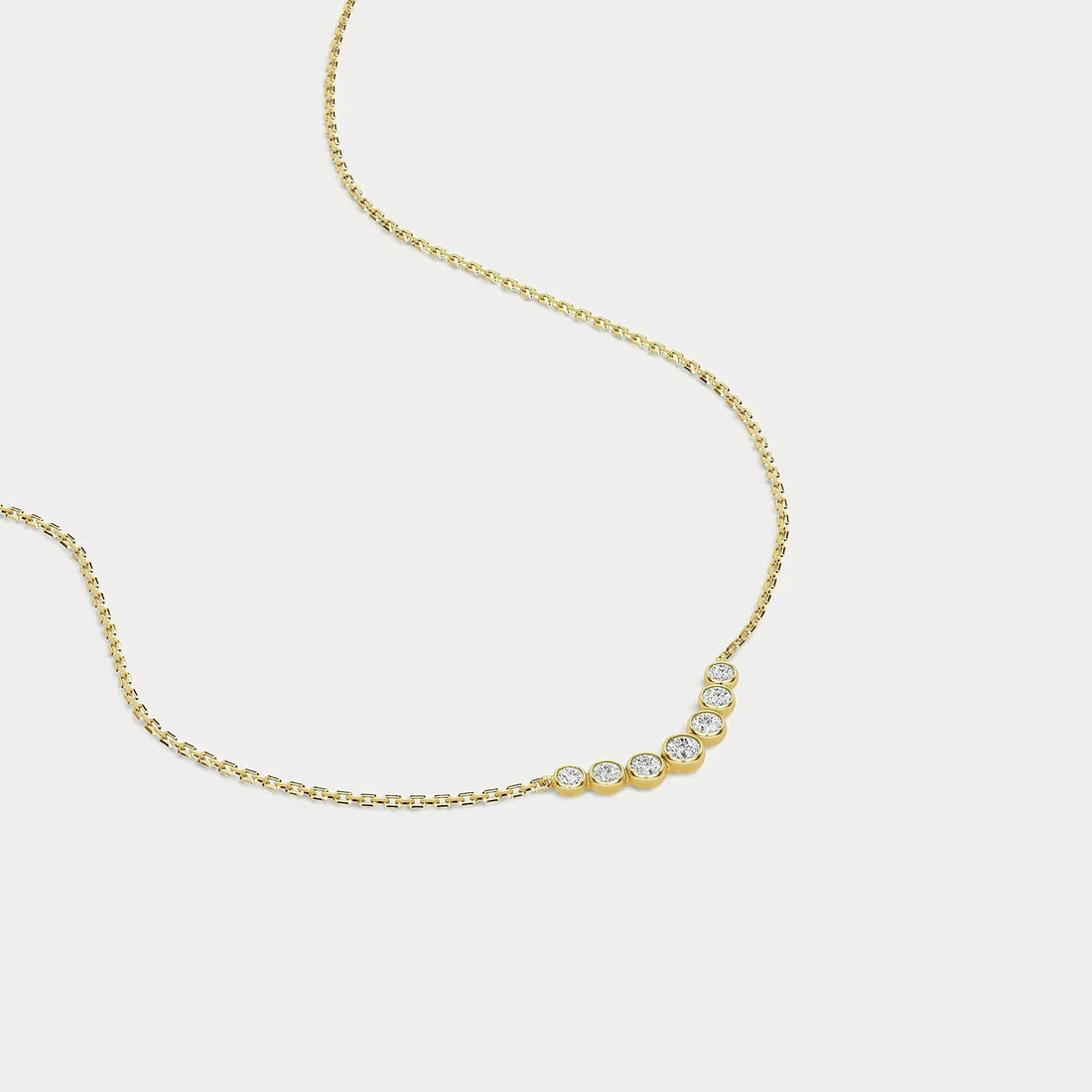 14k yellow Gold Round Diamond Bezel Curved Bar Station Necklace | 14k Yellow Gold Wedding Necklace