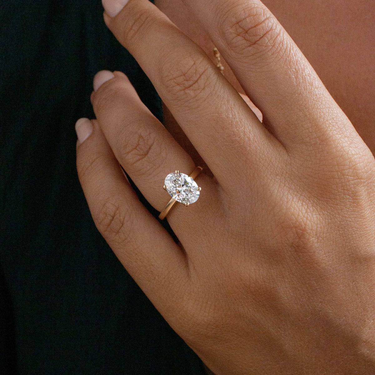 2 Carat Moissanite Oval Cut Diamond Solitaire Hidden Halo Engagement Ring