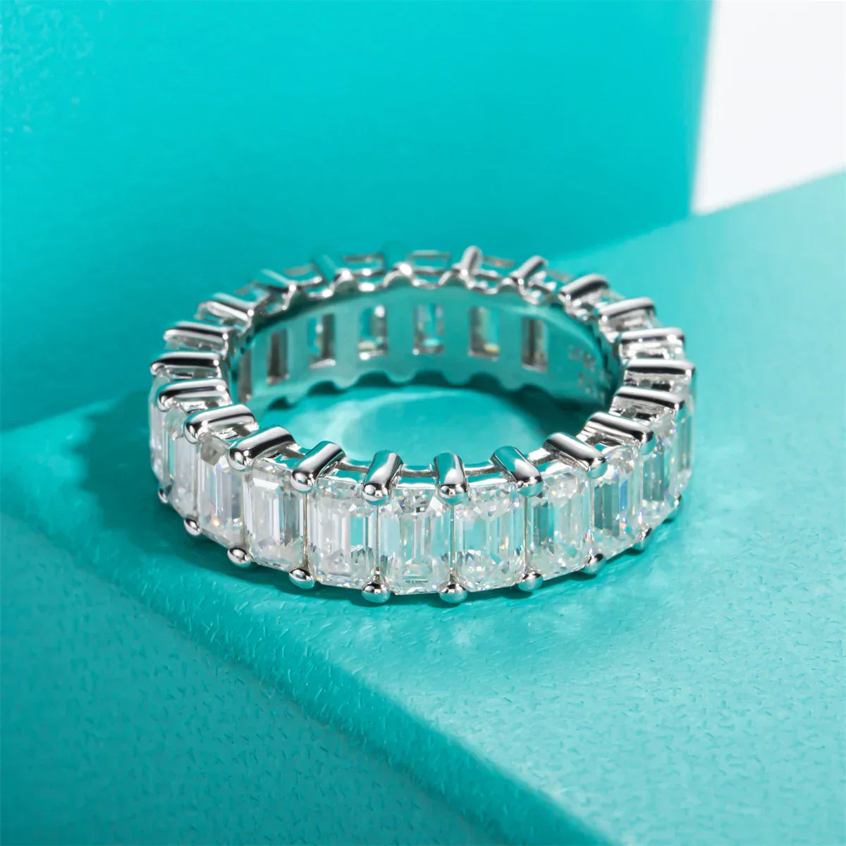 8.1cttw Emerald Moissanite Eternity Ring