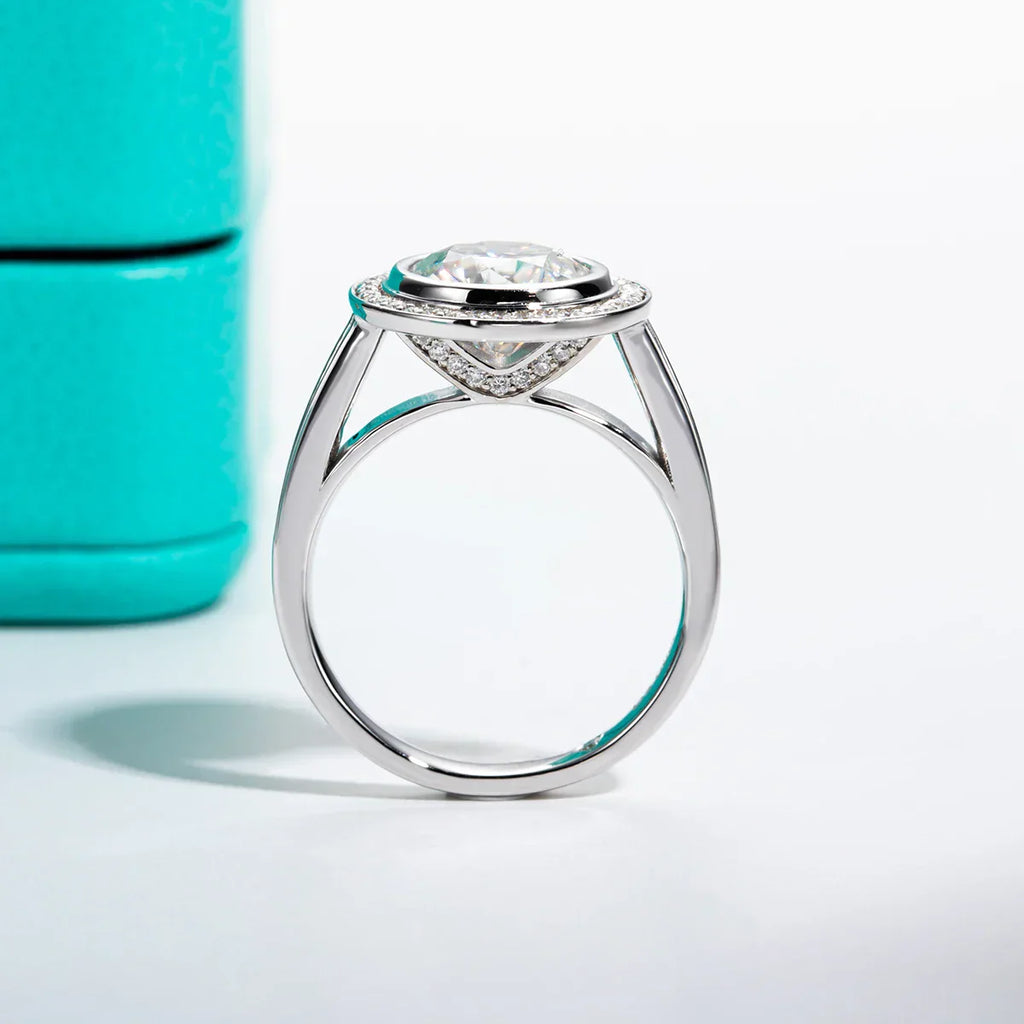 3 CT Round Cut Moissanite Halo Engagement Ring