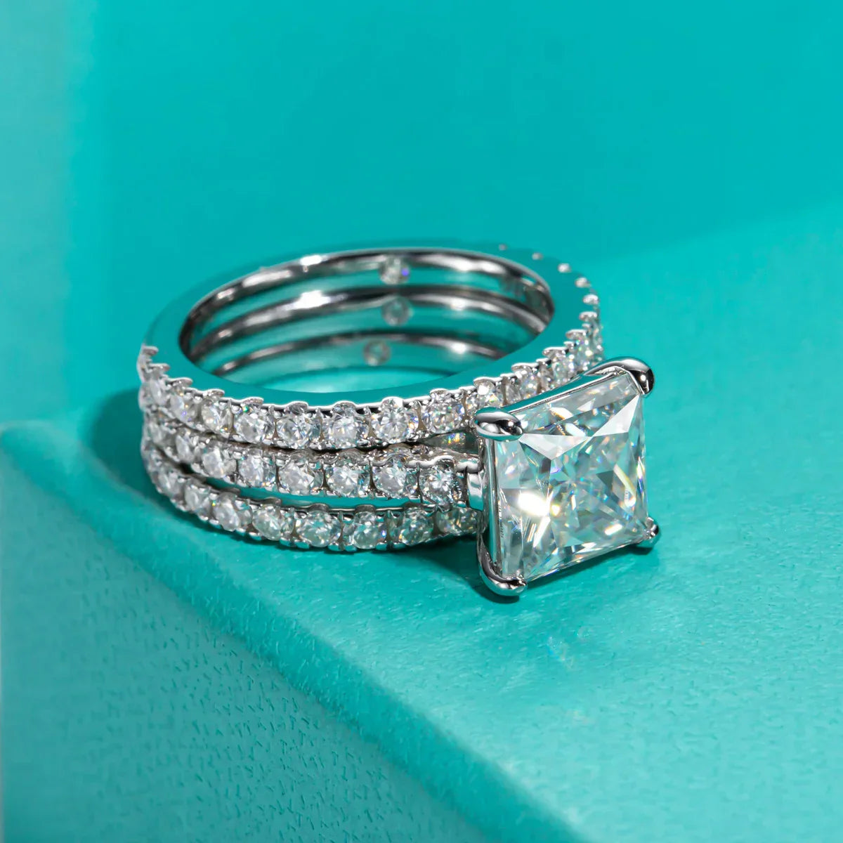 3CT Princess Cut D Color Moissanite Engagement Bridal Set