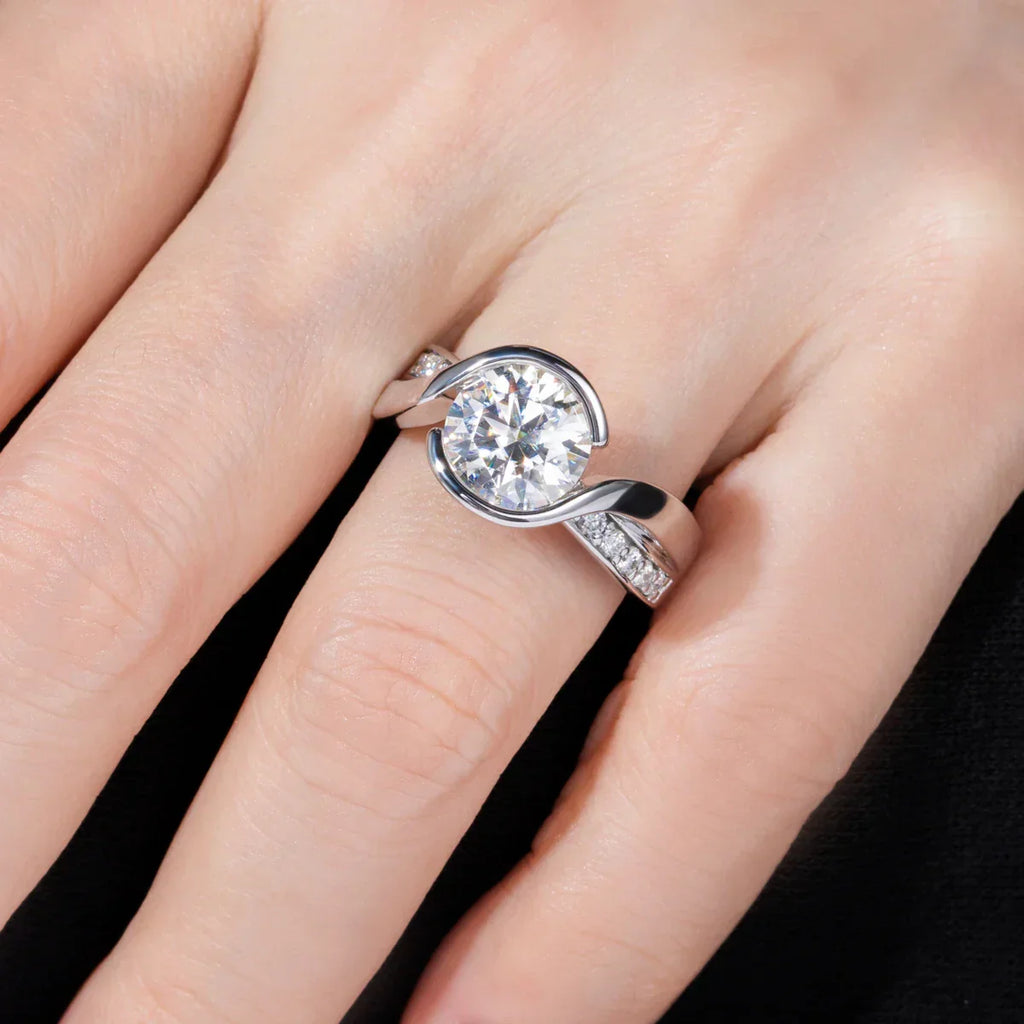 3CT Round Cut Moissanite Ceramic Band Engagement Ring