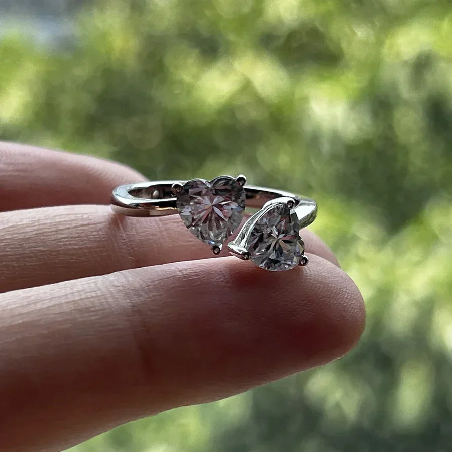 2 Carat Heart Cut Twin Moissanite Engagement Ring