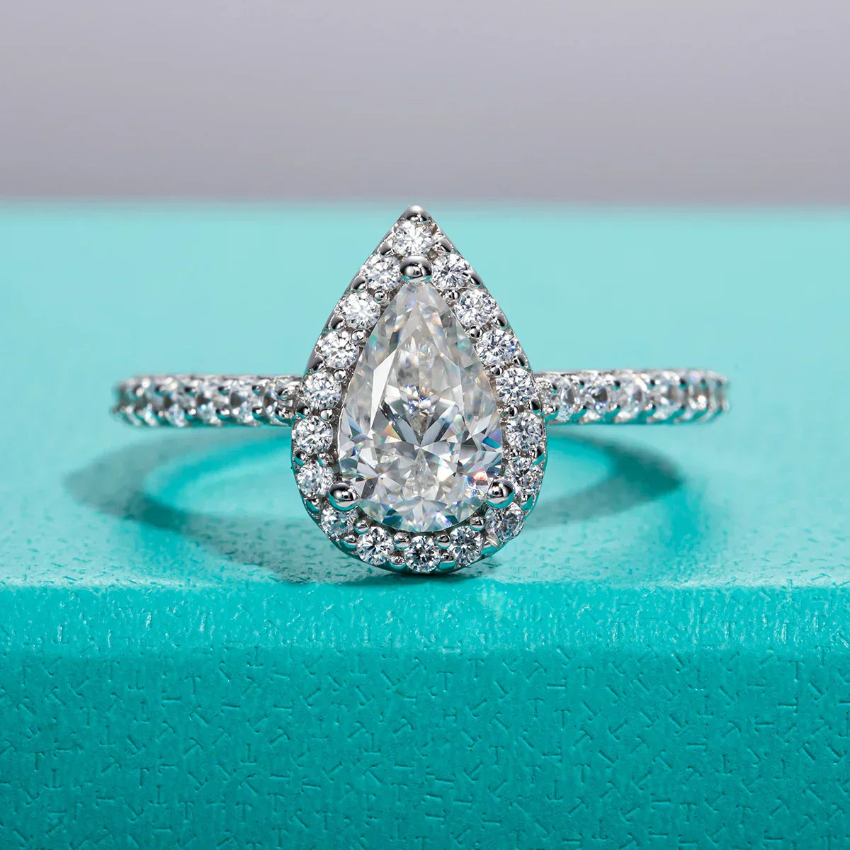 1CT Pear Cut Moissanite Halo Engagement Wedding Ring
