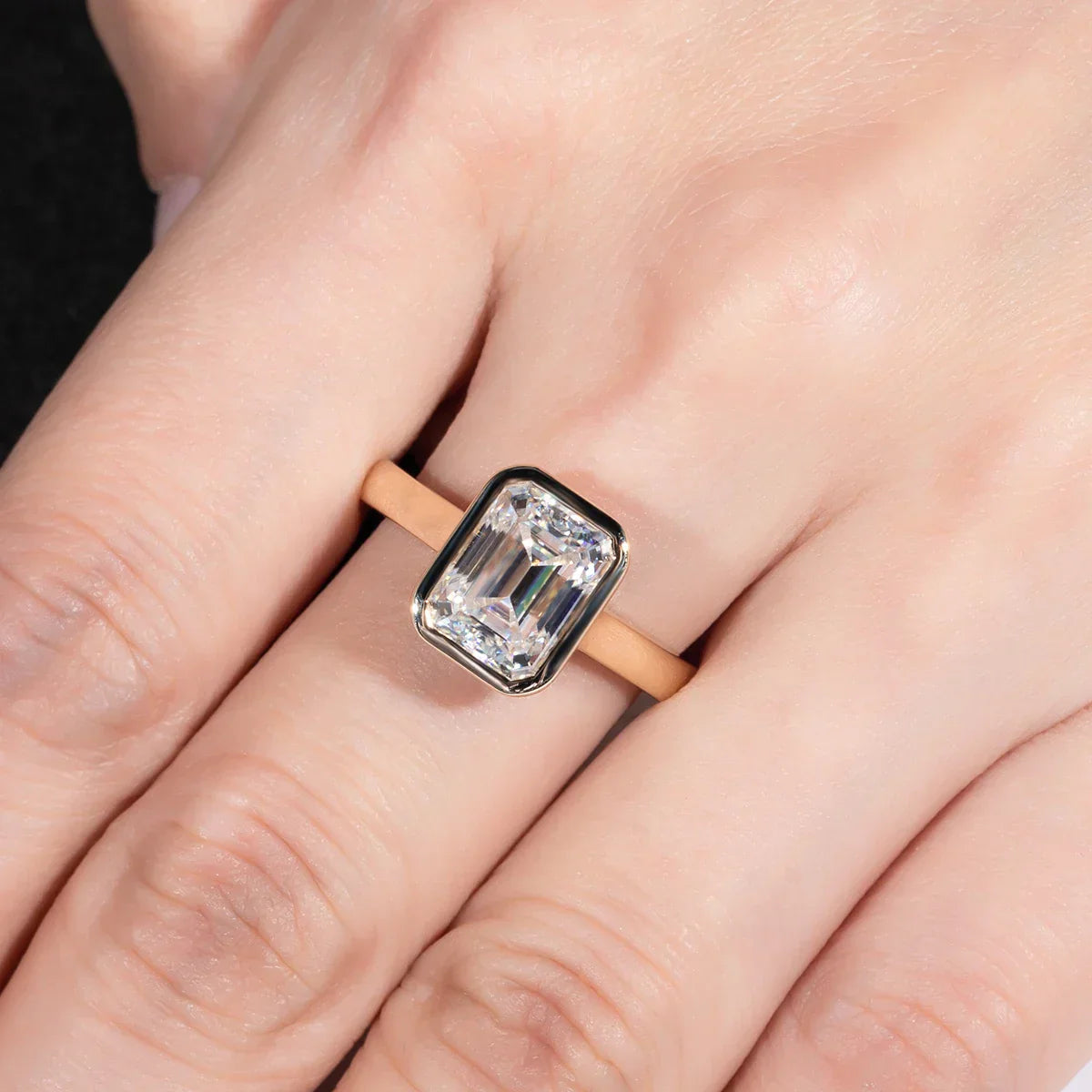 3CT Emerald Cut D Color Moissanite Engagement Ring