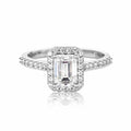1 Carat Emerald Cut Moissanite Halo Engagement Wedding Ring
