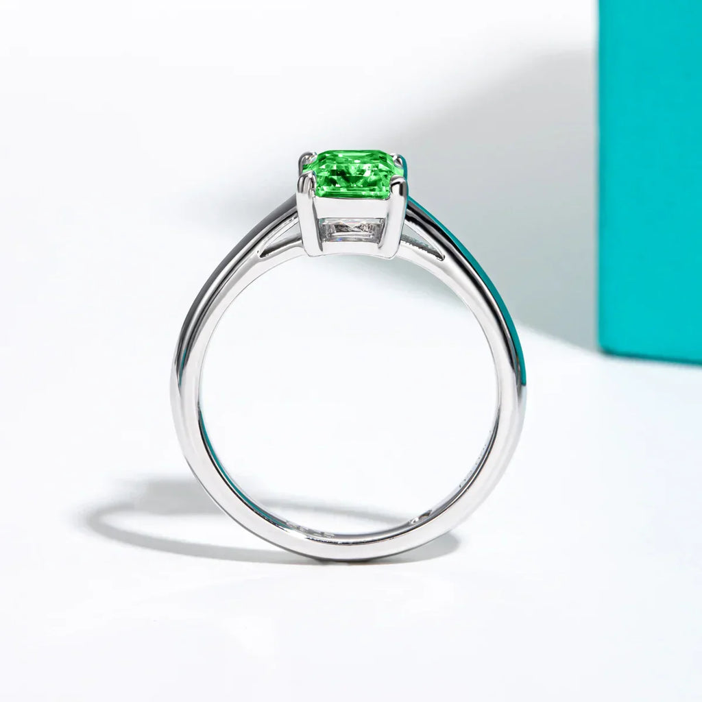 2CT Emerald Cut Colombian Cultivated Emerald Engagement Ring