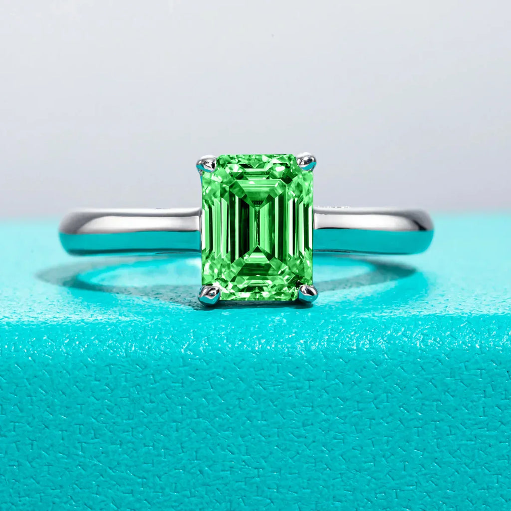 2CT Emerald Cut Colombian Cultivated Emerald Engagement Ring