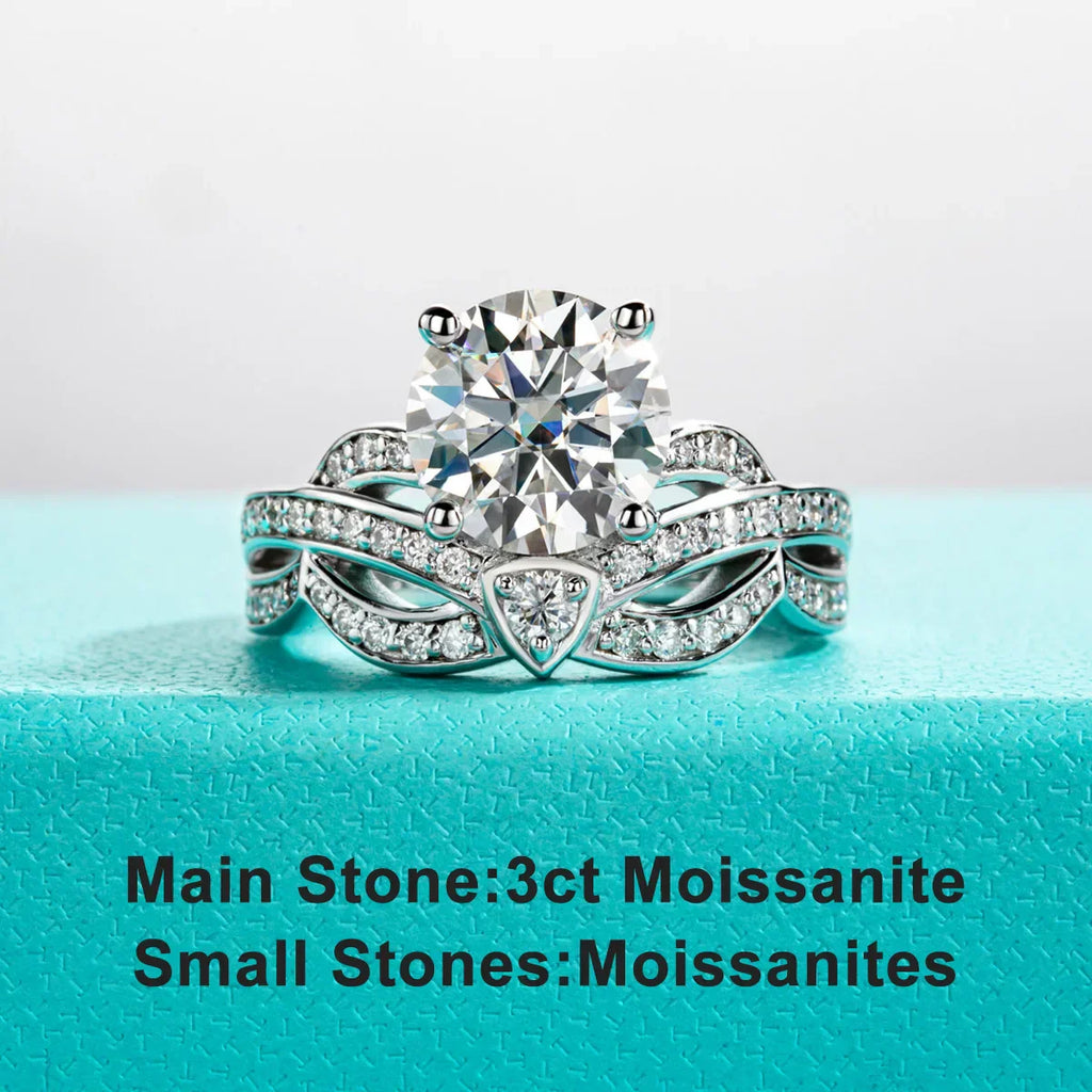 3CT Round Cut Moissanite Engagement Ring Set