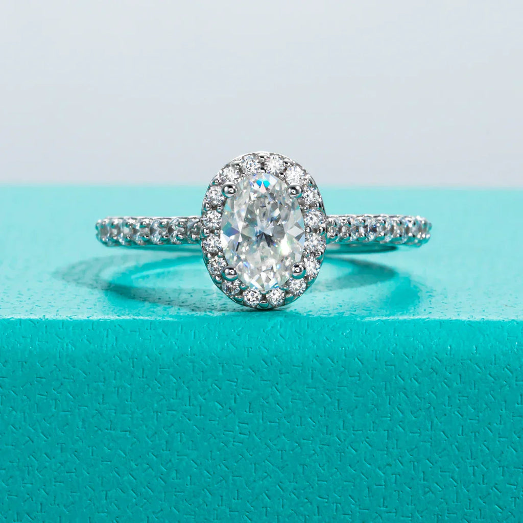 1 CT Oval Cut Moissanite Halo Engagement Wedding Ring