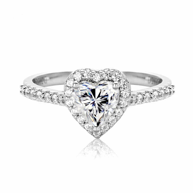 1 Carat Heart Cut Moissanite Halo Engagement Ring
