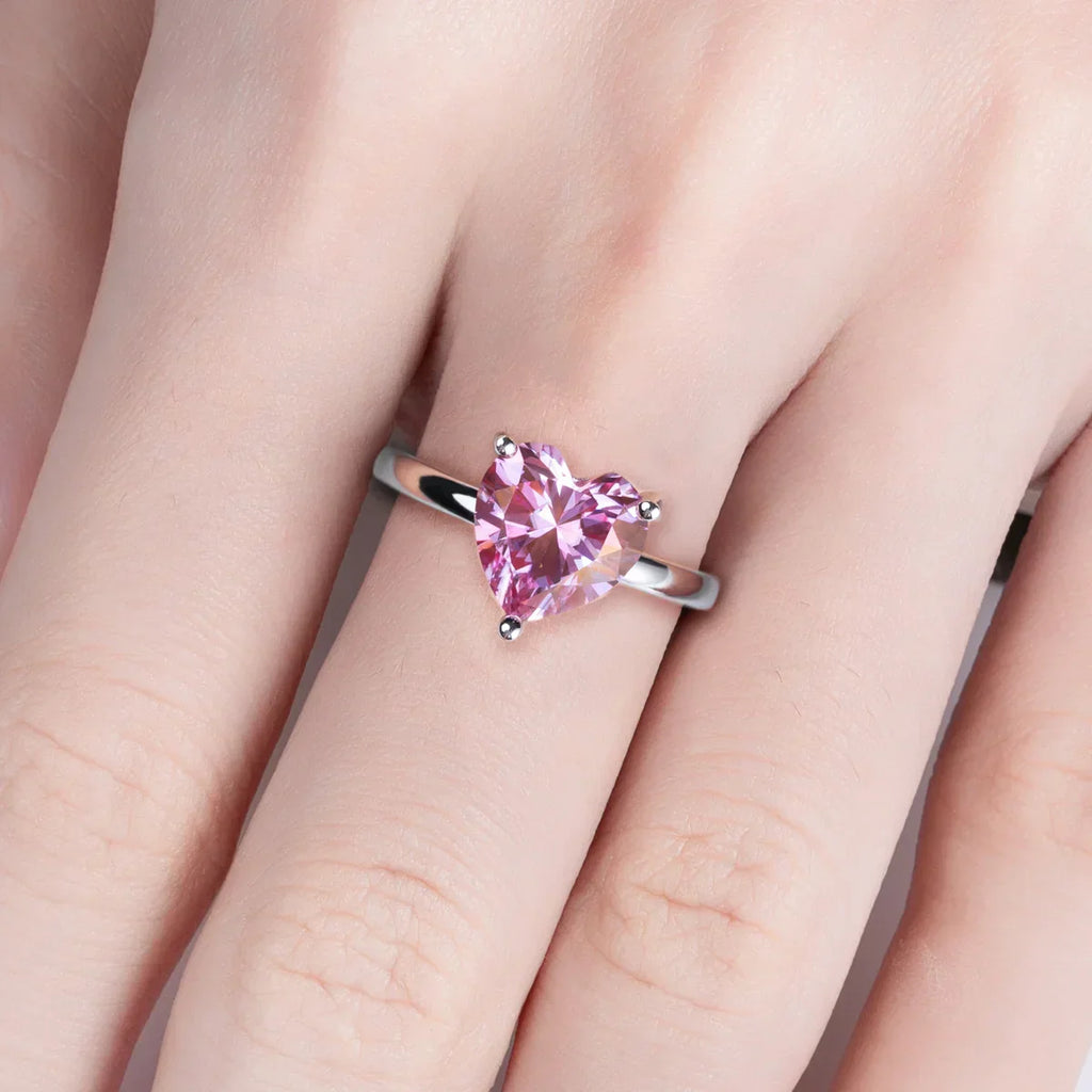 3CT Heart Cut Sakura Pink Moissanite Engagement Ring