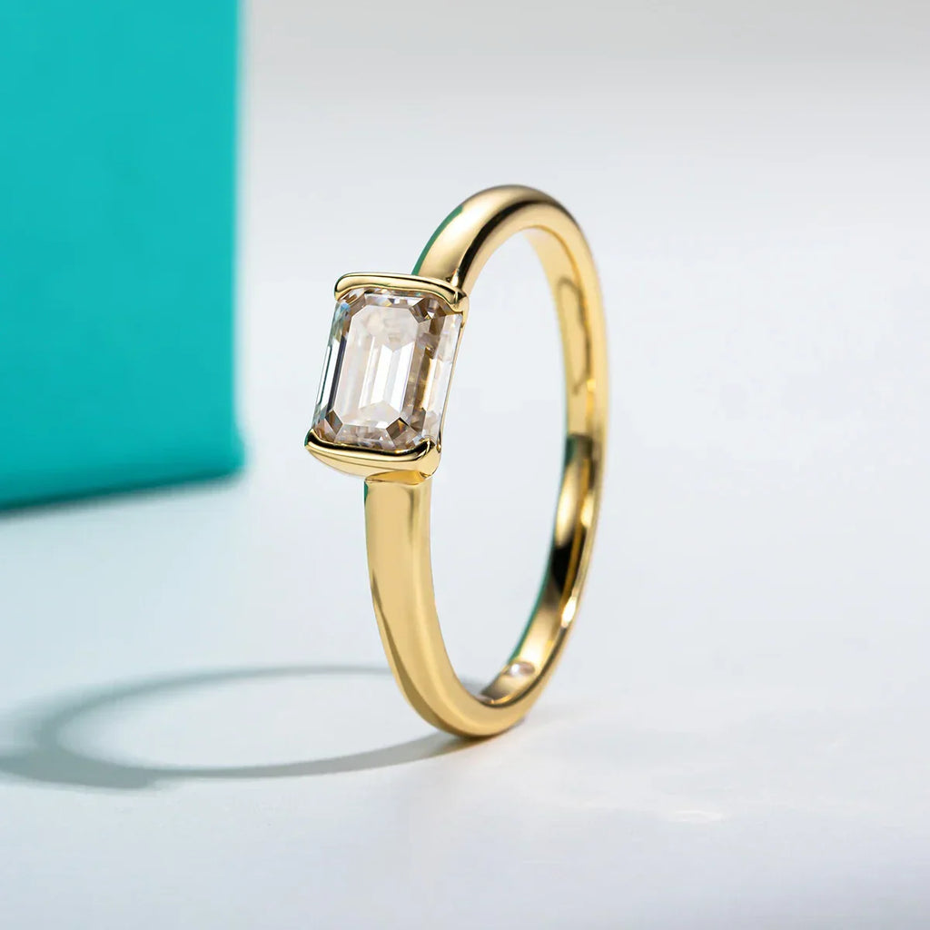1 CT Emerald Cut D Color Moissanite Band