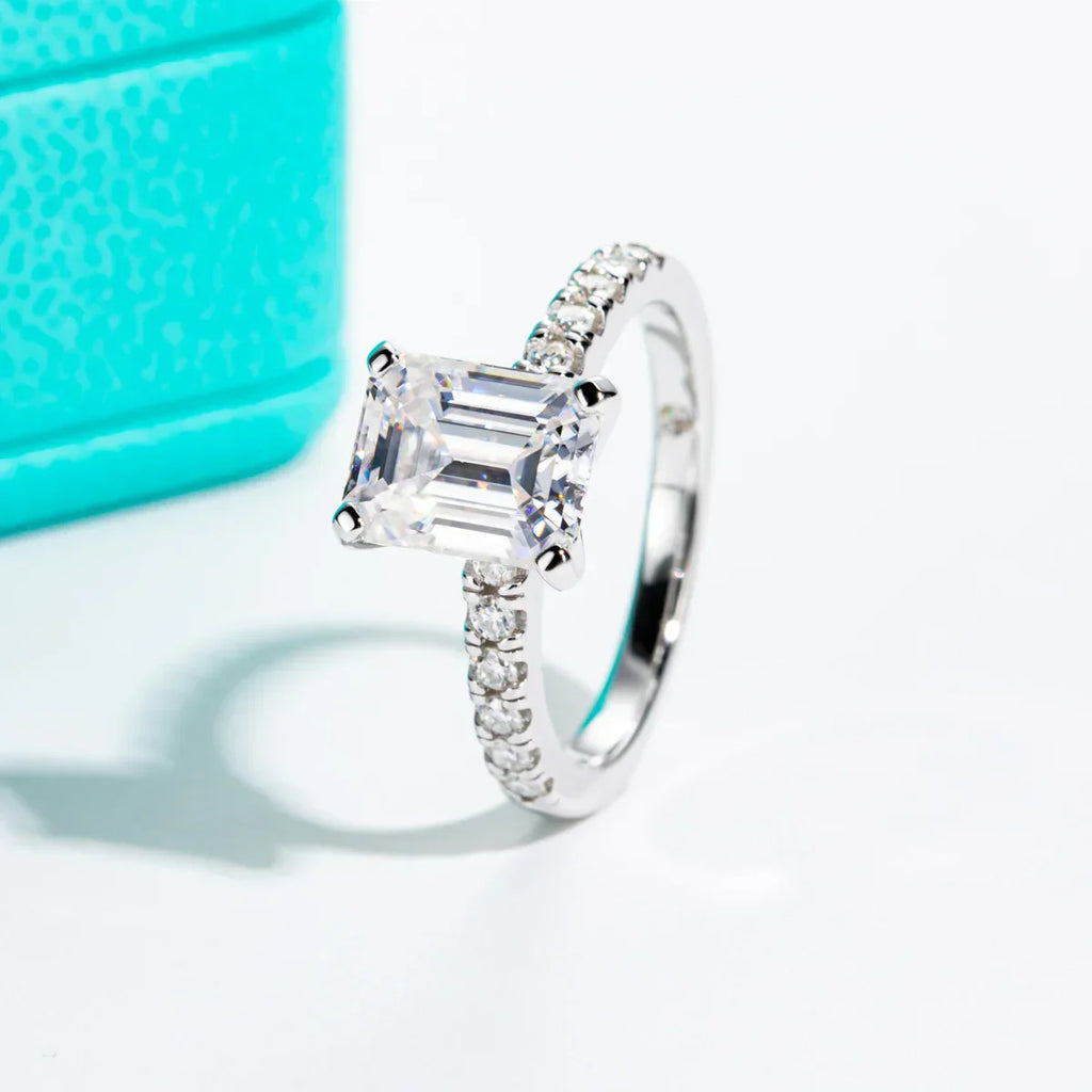 3 CT Emerald Cut D Color Moissanite Engagement Ring
