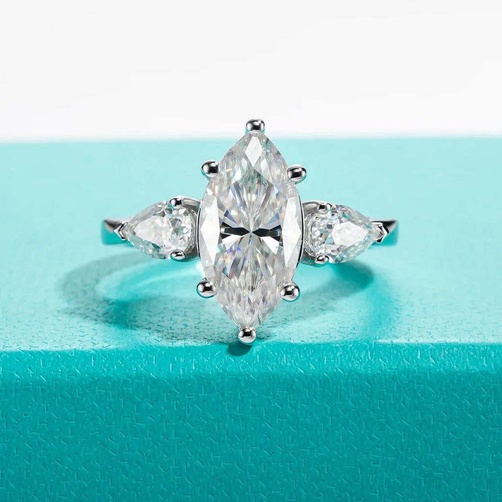 4 CTTW Marquise/Pear Cut Moissanite Engagement Ring