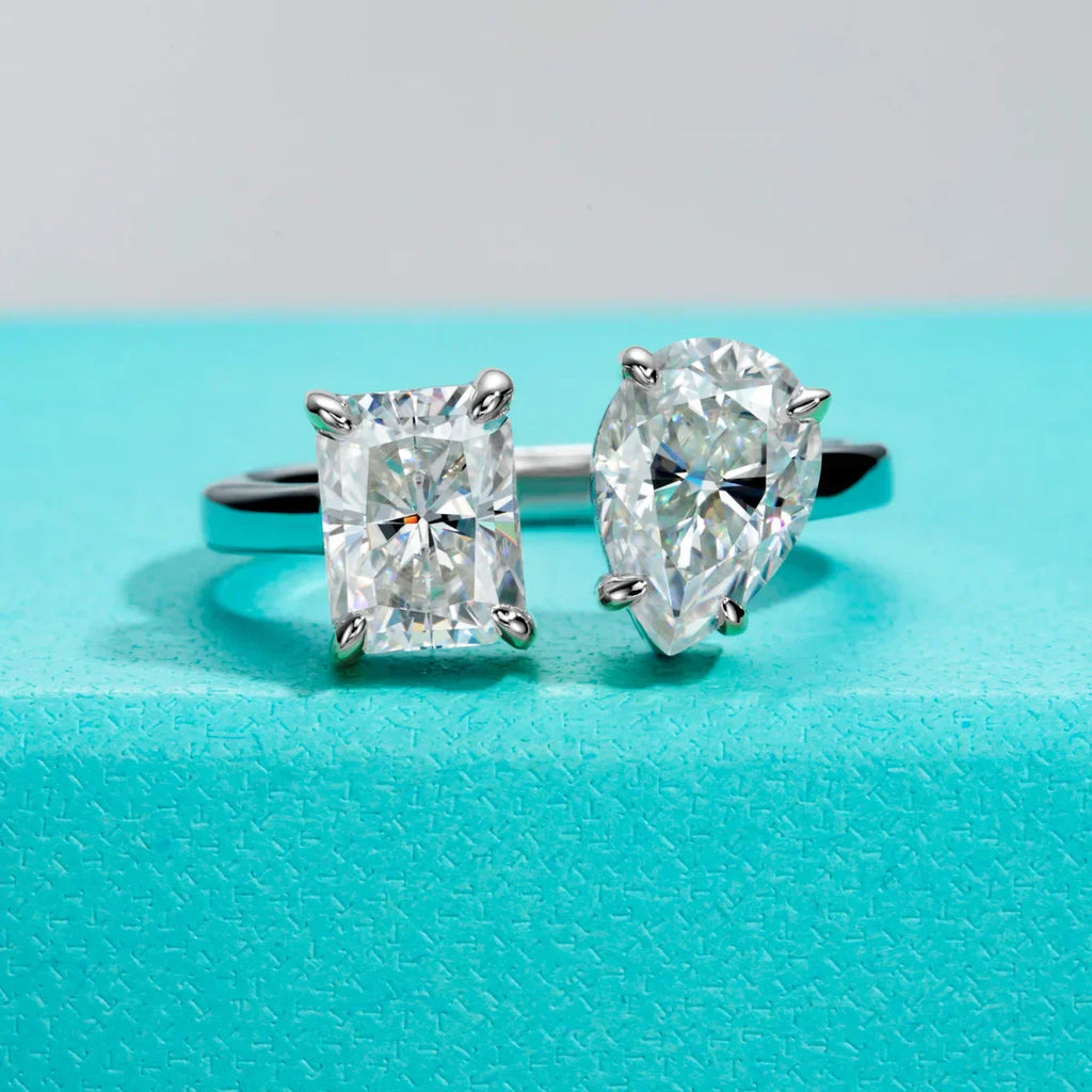 4.5 CTTW Radiant & Pear Cut Twins Moissanite Engagement Ring