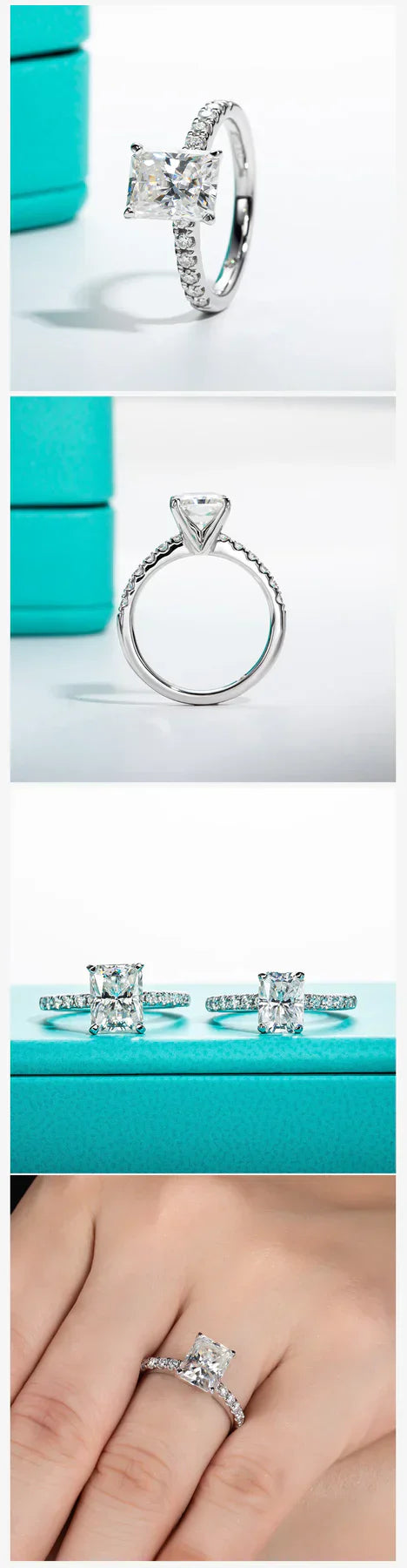 3CT D Color Radiant Cut Moissanite Engagement Ring