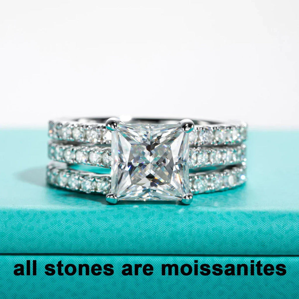 3CT Princess Cut D Color Moissanite Engagement Bridal Set