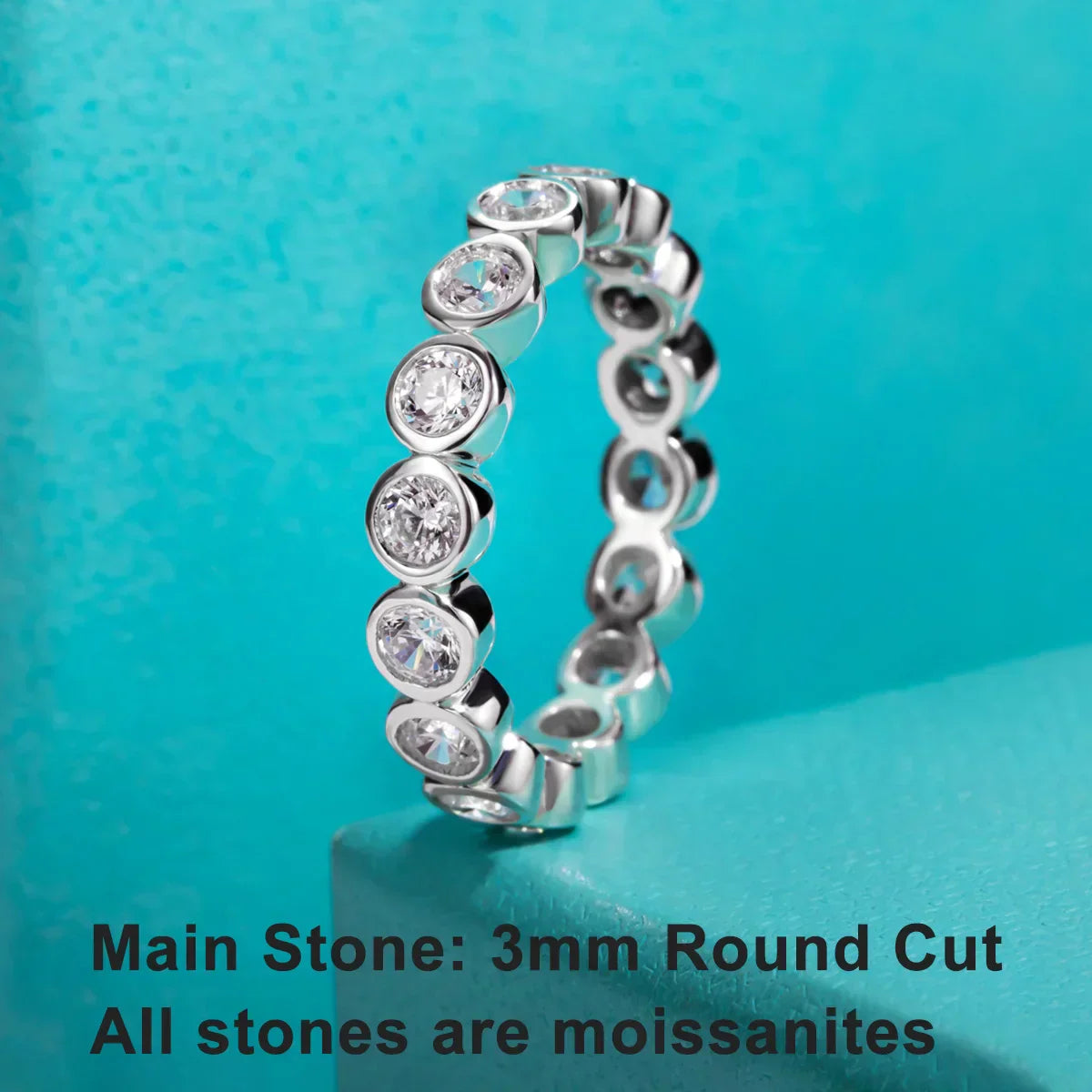 3MM Round Cut D Color Moissanite Eternity Band
