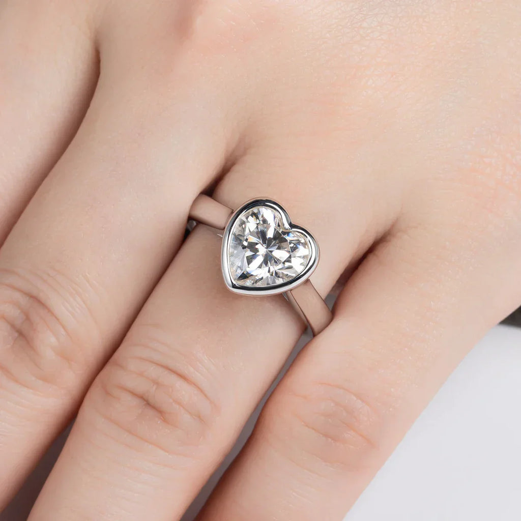 3 CT Heart Cut Moissanite Engagement Bezel Ring