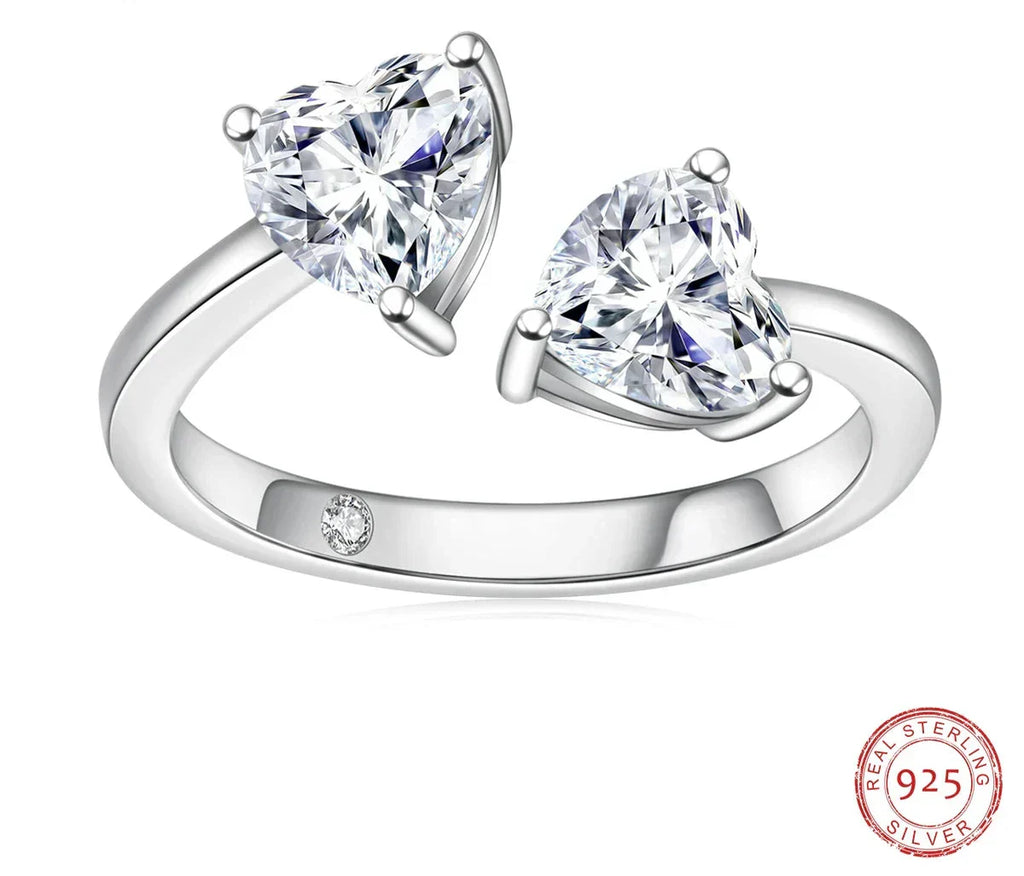 1 CT Two Stone Heart Cut Moissanite Engagement Ring