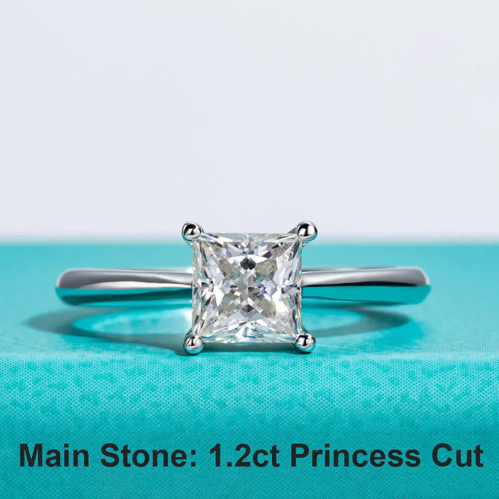 1.2CT Princess Cut D Color Moissanite Engagement Ring