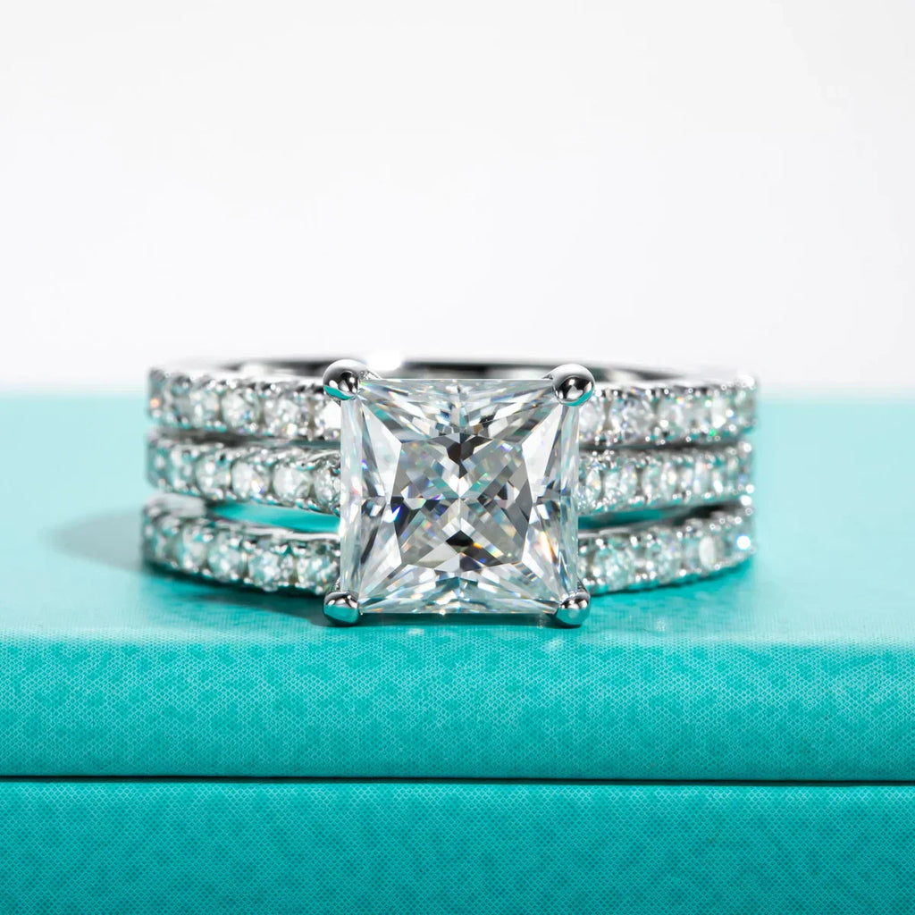 3CT Princess Cut D Color Moissanite Engagement Bridal Set